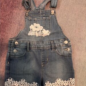 Wonder Nation Blue and White Overalls with Lace Trim